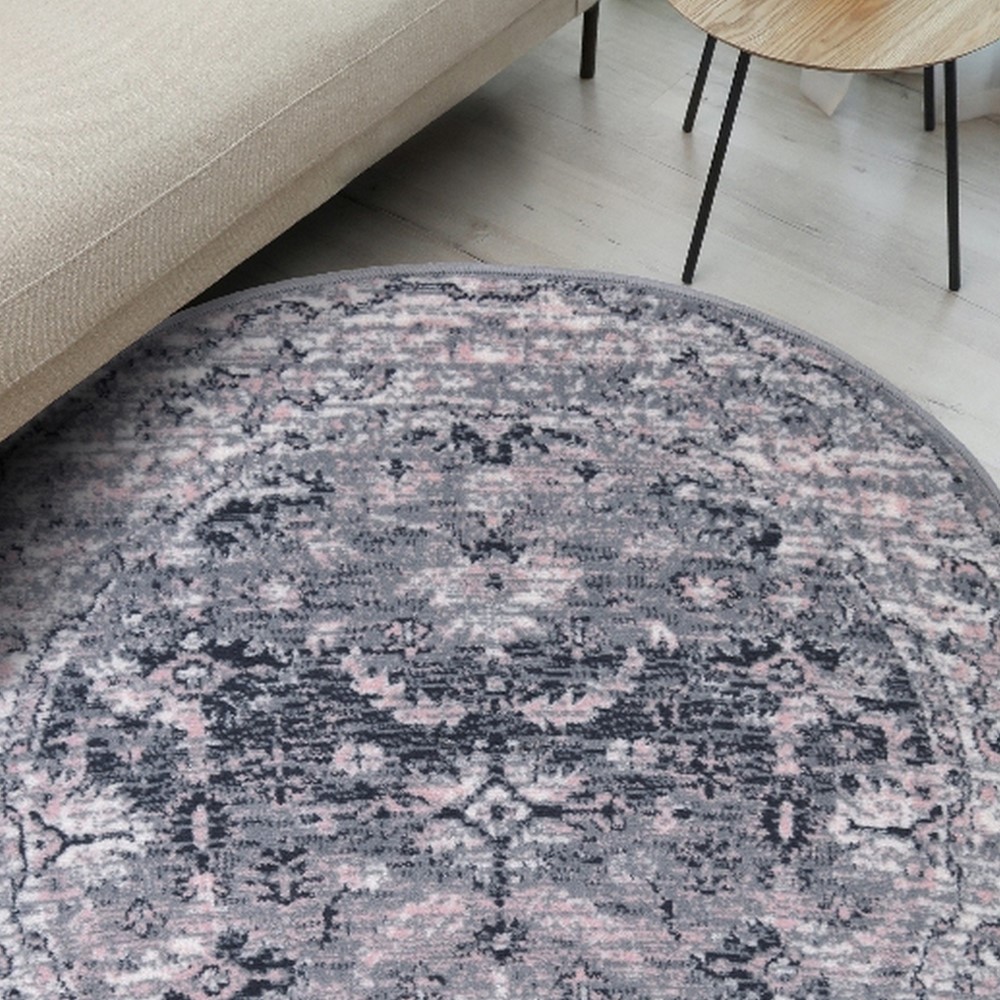 Maestro New Trad Traditional Vintage Circle Rugs in Grey Pink